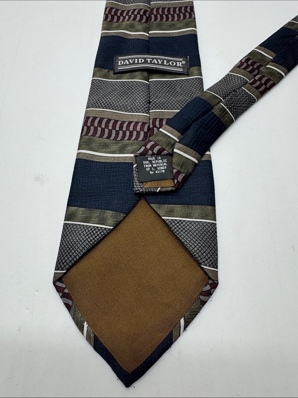 David Taylor Navy, Brown and Olive Striped Silk Tie #0101